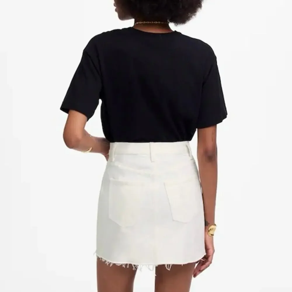 NWT Madewell Raw-Hem Mini Skirt In Pure White Rigid 100% Cotton Size 33